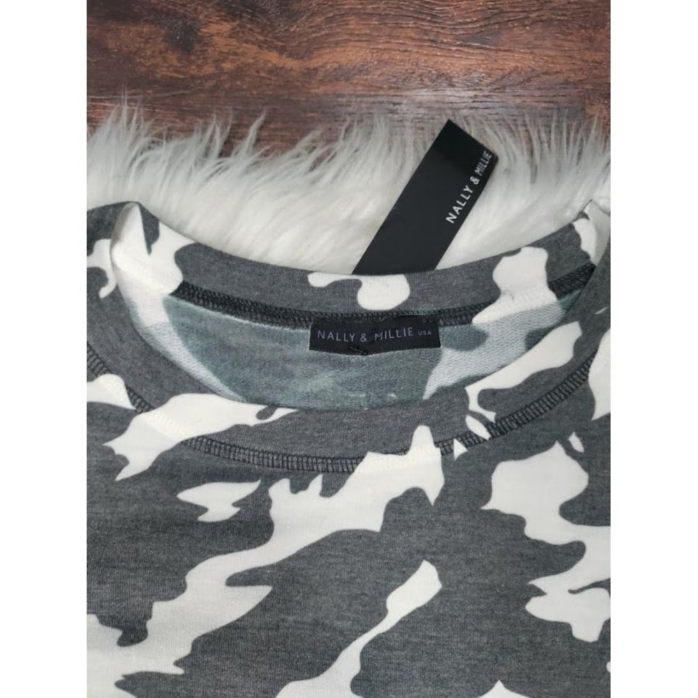 NWT Nally & Millie Short Sleeve Camouflage Print Mini Dress Gray Women's - Picture 8 of 8